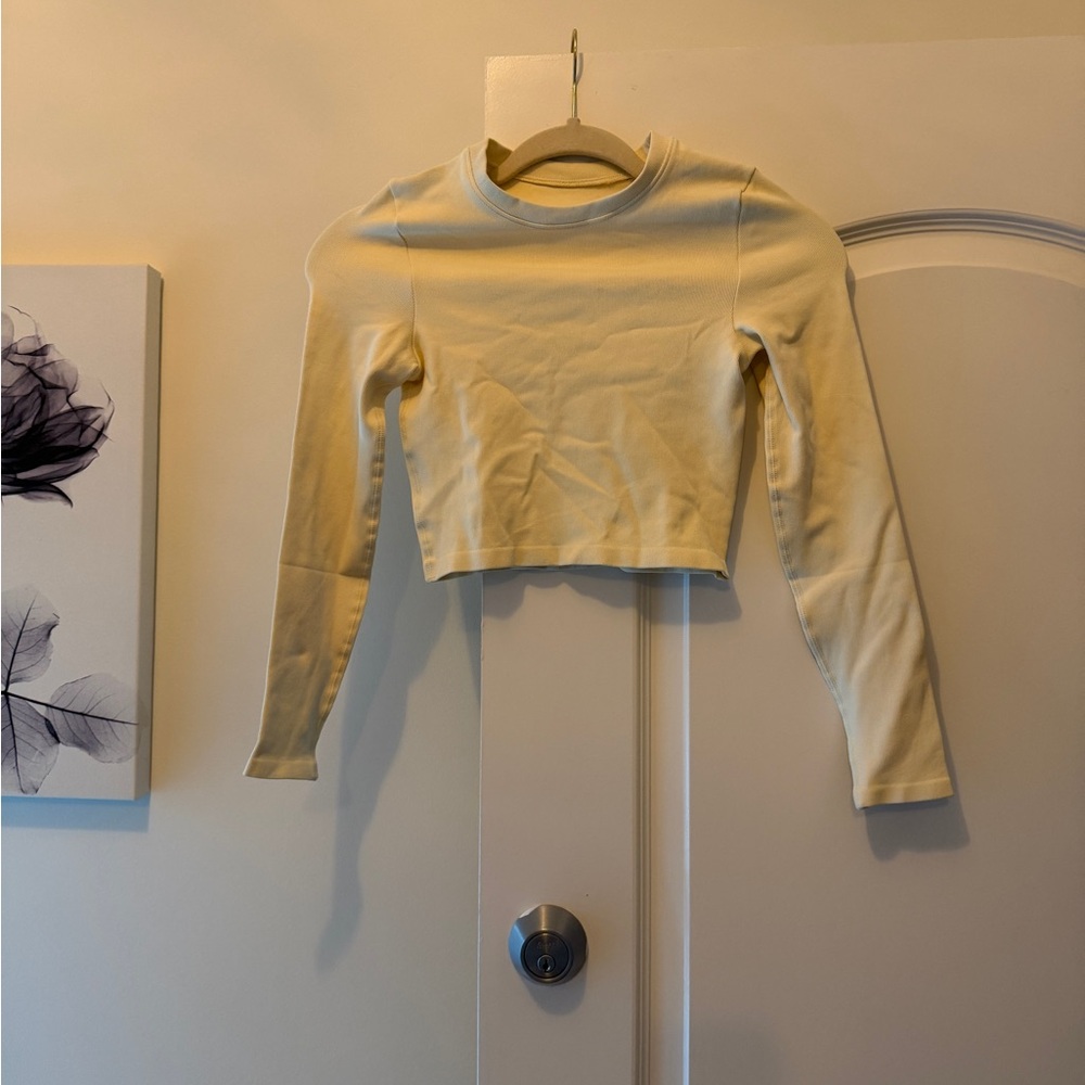 Elegant Beige Long Sleeve Crop Top